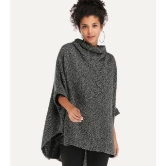 Sweaters - Grey Knit Poncho High-Neck Sweater